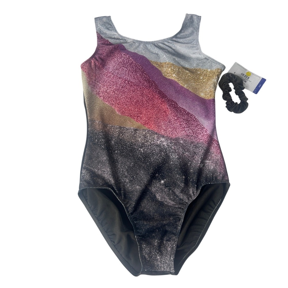 Destira Hidden Gem Gymnastics Leotard Girls M‎ Multicolor Glitter Made USA NWT